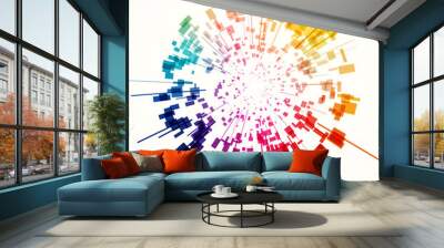 Abstract vector background element. Multicolored rectangle shapes arranged around center point. Wall mural