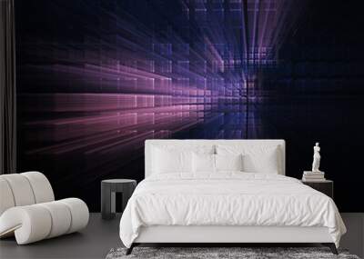 Abstract violet on black background element. Fractal graphics 3d illustration. Science or technology concept. Wall mural