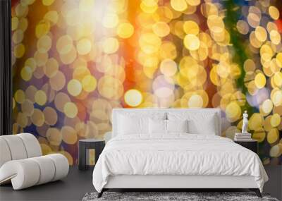 Christmas lights, Blurred view of stylish New year light interior with bokeh background, Christmas festival concept, Decorated glowing Christmas tree concept. Wall mural