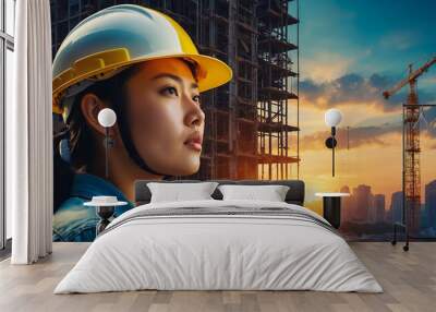 Photo of a female construction worker.AI generated Wall mural