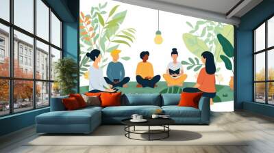 A vibrant depicting a group of individuals engaged in holistic wellness coaching sessions focusing on mindful practices personal growth and comprehensive lifestyle improvements for enhanced health Wall mural