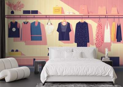 A visually striking flat design depicting the harmonious blending of high end and everyday fashion elements creating a contemporary versatile and accessible merchandising concept Wall mural