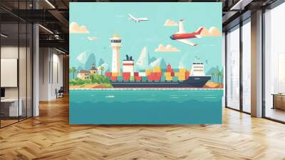 Comprehensive logistics for seamless air and sea freight transportation management across global supply chain networks Wall mural