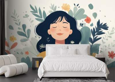 Embracing Self Compassion A Flat Design Promoting Mental Health Care and Wellness through Mindfulness Emotional Support and Personal Growth Wall mural