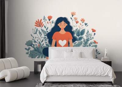 Embracing Self Compassion for Holistic Mental Health Care through Flat Design A calming serene image that symbolizes the importance of self care self acceptance Wall mural