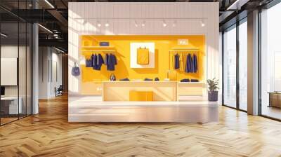 Flat design depicting fashion retail trend updates displayed on digital screens inside a modern store Wall mural