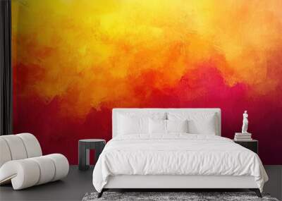 Stunning gradient blending seamlessly from deep crimson red to vibrant sunset orange and bright sunny yellow  This abstract digital artwork features a beautiful Wall mural