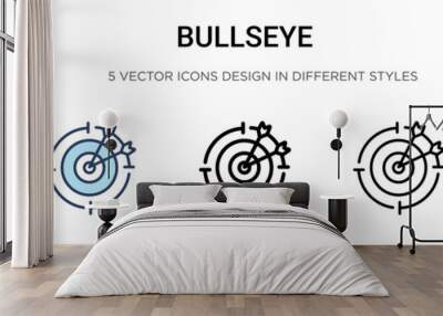 Bullseye icon in filled, thin line, outline and stroke style. Vector illustration of two colored and black bullseye vector icons designs can be used for mobile, ui, web Wall mural