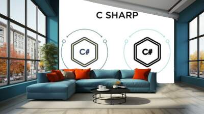 C sharp icon in filled, thin line, outline and stroke style. Vector illustration of two colored and black c sharp vector icons designs can be used for mobile, ui, web Wall mural