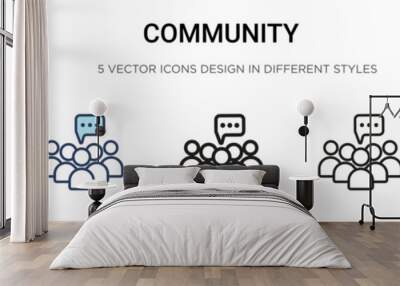 Community icon in filled, thin line, outline and stroke style. Vector illustration of two colored and black community vector icons designs can be used for mobile, ui, web Wall mural