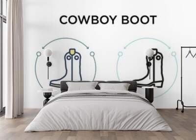 Cowboy boot icon in filled, thin line, outline and stroke style. Vector illustration of two colored and black cowboy boot vector icons designs can be used for mobile, ui, web Wall mural