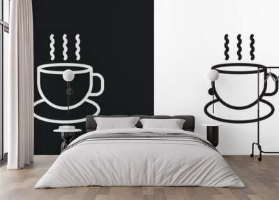 cup of hot coffee outline icon in white and black colors. cup of hot coffee flat vector icon from tools and utensils collection for web, mobile apps and ui. Wall mural