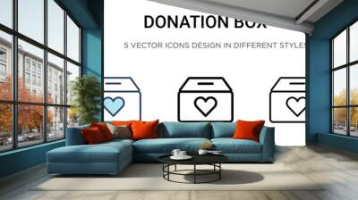 Donation box icon in filled, thin line, outline and stroke style. Vector illustration of two colored and black donation box vector icons designs can be used for mobile, ui, web Wall mural