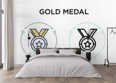 Gold medal icon in filled, thin line, outline and stroke style. Vector illustration of two colored and black gold medal vector icons designs can be used for mobile, ui, web Wall mural