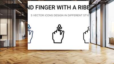 Hand finger with a ribbon icon in filled, thin line, outline and stroke style. Vector illustration of two colored and black hand finger with a ribbon vector icons designs  Wall mural