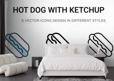 Hot dog with ketchup icon in filled, thin line, outline and stroke style. Vector illustration of two colored and black hot dog with ketchup vector icons designs can be used for mobile, ui, Wall mural