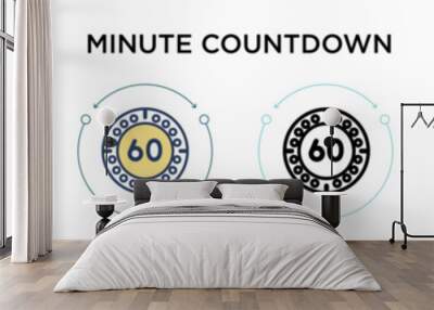 Minute countdown icon in filled, thin line, outline and stroke style. Vector illustration of two colored and black minute countdown vector icons designs can be used for mobile, ui, web Wall mural