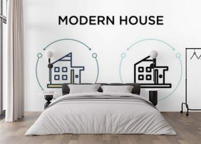 Modern house icon in filled, thin line, outline and stroke style. Vector illustration of two colored and black modern house vector icons designs can be used for mobile, ui, web Wall mural