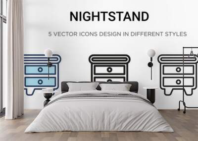 Nightstand icon in filled, thin line, outline and stroke style. Vector illustration of two colored and black nightstand vector icons designs can be used for mobile, ui, web Wall mural