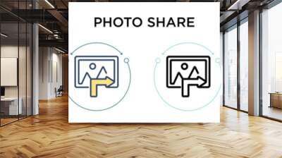 Photo share icon in filled, thin line, outline and stroke style. Vector illustration of two colored and black photo share vector icons designs can be used for mobile, ui, web Wall mural