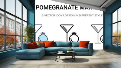 Pomegranate martini icon in filled, thin line, outline and stroke style. Vector illustration of two colored and black pomegranate martini vector icons designs can be used for mobile, ui, Wall mural