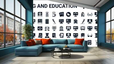 set of 100 glyph e learning and education web icons. filled icons such as information,game-based learning,online,qualification,digital book,chalkboard,progress,lockers. vector illustration Wall mural