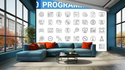 set of 50 programming web icons. outline thin line icons such as operating system,compiler,error 404,cogwheel,php,code,engineering,seo keywords. vector illustration Wall mural