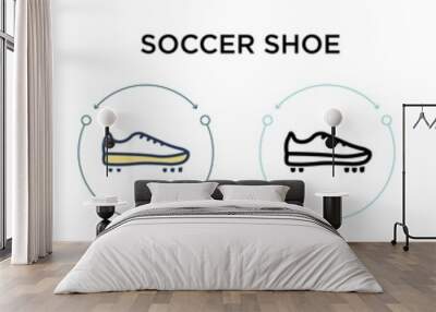 Soccer shoe icon in filled, thin line, outline and stroke style. Vector illustration of two colored and black soccer shoe vector icons designs can be used for mobile, ui, web Wall mural