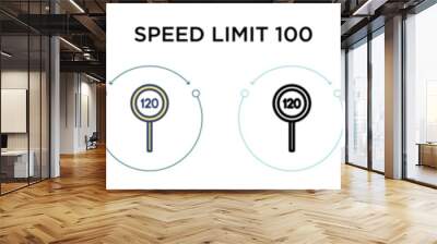 Speed limit 100 icon in filled, thin line, outline and stroke style. Vector illustration of two colored and black speed limit 100 vector icons designs can be used for mobile, ui, web Wall mural