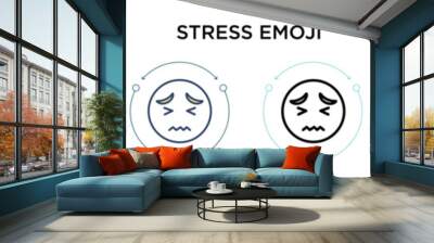 Stress emoji icon in filled, thin line, outline and stroke style. Vector illustration of two colored and black stress emoji vector icons designs can be used for mobile, ui, web Wall mural