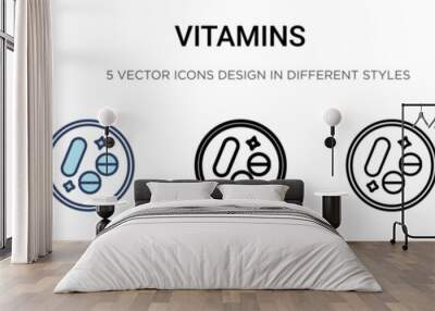 Vitamins icon in filled, thin line, outline and stroke style. Vector illustration of two colored and black vitamins vector icons designs can be used for mobile, ui, web Wall mural