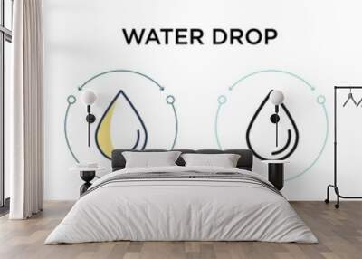 Water drop icon in filled, thin line, outline and stroke style. Vector illustration of two colored and black water drop vector icons designs can be used for mobile, ui, web Wall mural