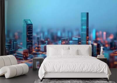 A futuristic city where AI manages every aspect of urban life, optimizing sustainability and efficiency, urban development, sustainability, technological innovation Wall mural