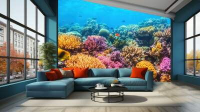 Vibrant coral reef with tropical fish Wall mural