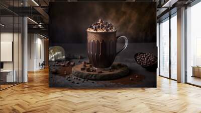 Overflowed Hot Chocolate with Choco Drops, Generative AI Wall mural