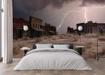 Lightning Over a Ghost Town Wall mural