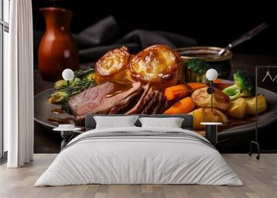 Classic Sunday Roast with Succulent Beef and Golden Potatoes. Wall mural