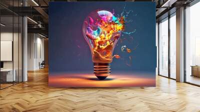 Exploding Light Bulb, Colorful Swirls, Sculpted Impressionism, Digital Art Wonders, Inspirational Wall mural