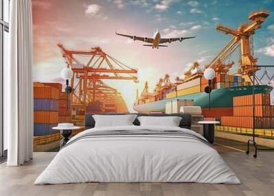 Global Supply Chain: Business Logistics in Action with Plane, Truck, and Train Wall mural