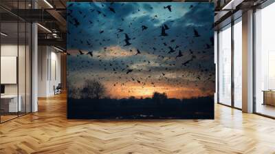 Pandemic Symbolized by Birds in Flight, Generative AI Wall mural