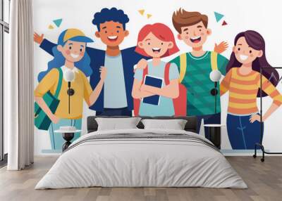 fun friend youth young group woman lifestyle friendship happy student outdoor together cheerful happiness education summer smiling man girl startup start up business, simplistic flat vector isolated Wall mural