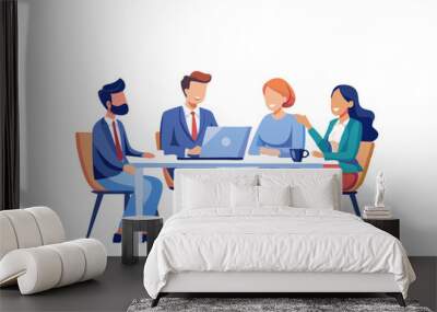 Team of business people having a meeting in an office white background modern flat design simple vector illustration isolated transparent background; Wall mural