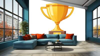 Trophy cup Champion trophy shiny golden cup sport award Winner prize champions celebration winning concept modern flat design simple vector illustration isolated transparent background Wall mural