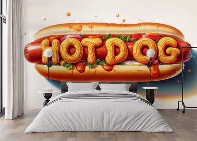 graphic hot dog Wall mural