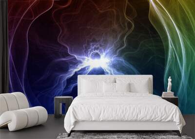 energievoller leuchtender Lichtschweif, Blitz, Energie, Reaktion, Spannung, Technik, Wissenschaft, Elektrizität, Dynamik, wolkenförmig, futuristisch, Design, Hochspannung, Energieversorgung, blau
 Wall mural