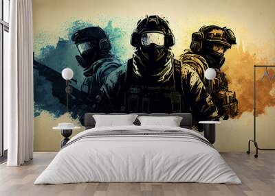 А soldier with a gun, Generative AI Wall mural