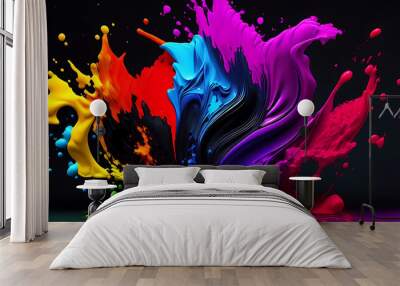 Photo colorful splash of paint on a black background beautiful 3d rendering Wall mural