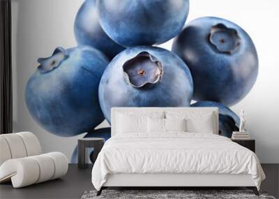 Several floating blueberries on transparent background Wall mural