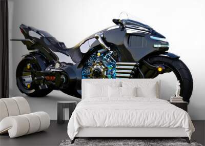 Futuristic angled light cycle. Motorcycle is on an isolated white background. 3d rendering Wall mural