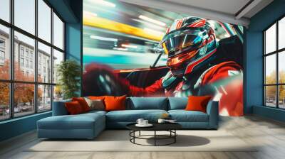 Inside a motor sports race car with the driver focused on the start of the race. Wall mural